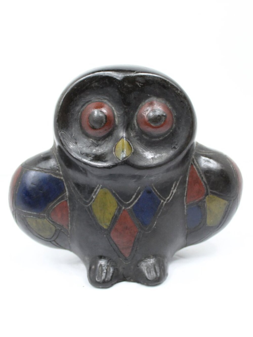 Mexican Black Clay Folk Art (barro negro) Owl Figurine 6"x7"x4" Vintage